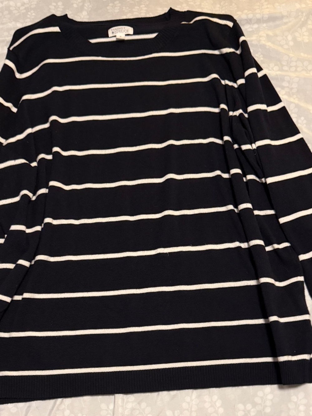 Market & Spruce Women's 2X Navy Striped Sweater Faux Suede Elbow Patches